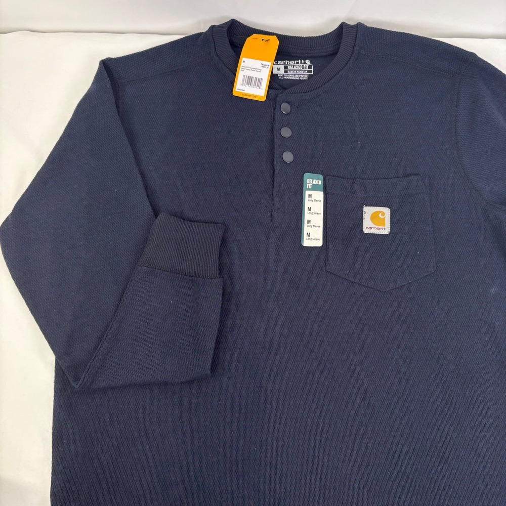 Carhartt Mens Relaxed Fit Heavyweight L/S Henley Thermal Navy Shirt TK4429 M NWT
